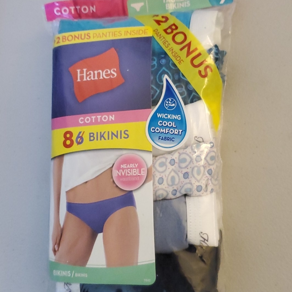Hanes Women's 6pk No Ride up Cotton Bikini Size 9 - Picture 6 of 10
